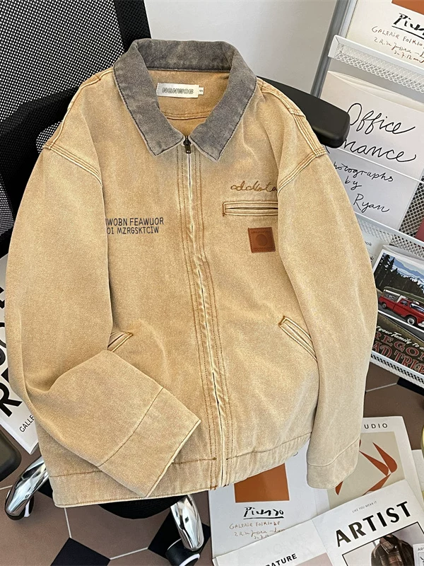 Áo khoác denim ngắn cho nam, kiểu dáng gọn gàng mùa xuân thu, áo khoác cổ điển phong cách Mỹ, áo khoác công sở thời trang, cá tính.