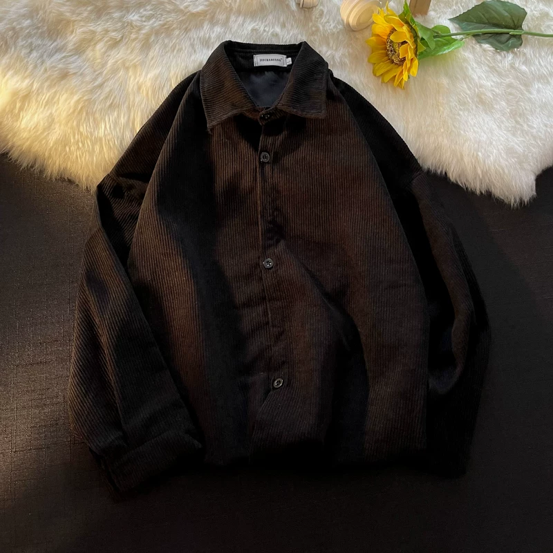Áo sơ mi dài tay đa năng phong cách Hồng Kông dành cho nam mùa thu đông, áo sơ mi nhung kẻ retro thời thượng, áo khoác rộng rãi phong cách sinh viên.