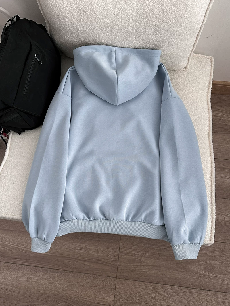 Áo khoác có mũ thêu kiểu Mỹ dành cho nam và nữ, áo khoác có khóa kéo thường ngày mùa xuân thu, áo khoác ngoài rộng rãi hợp thời trang dành cho cặp đôi.