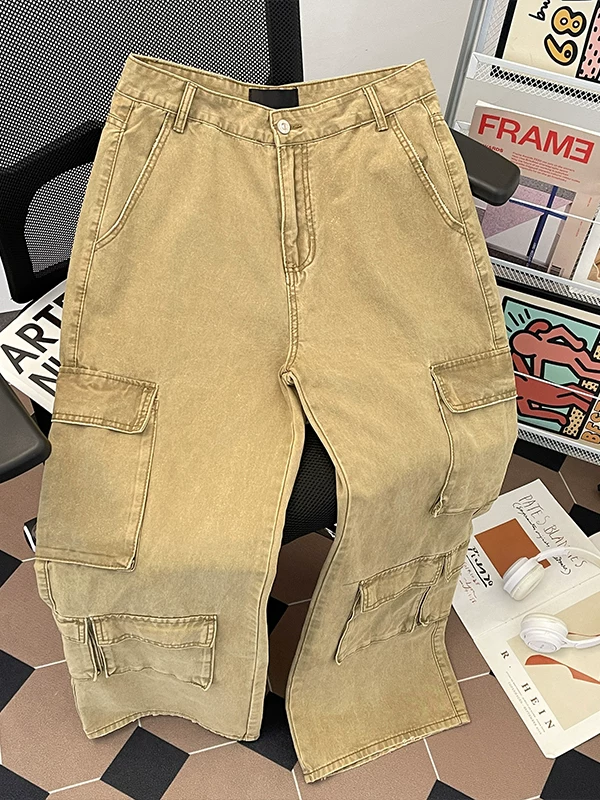 Quần jean công sở nhiều túi kiểu Mỹ dành cho nam, quần cargo ống rộng dáng thẳng thương hiệu thời thượng cleanfit, quần dài phong cách đường phố cá tính.