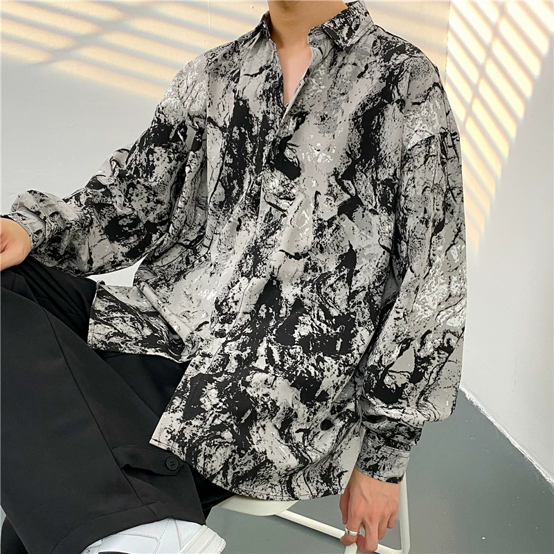 Áo sơ mi tie-dye cao cấp dành cho nam, áo sơ mi dài tay in họa tiết mùa hè phong cách thời thượng, kiểu dáng rộng rãi thoải mái.