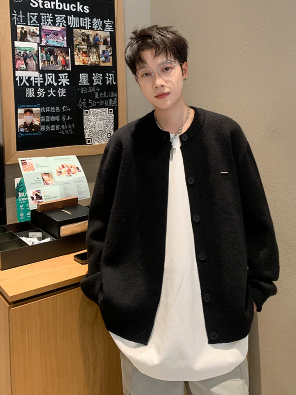 Áo len cardigan cao cấp dành cho nam, áo dệt kim kiểu dáng gọn gàng hợp thời trang, áo khoác dáng rộng phong cách lười biếng kiểu Mỹ cho mùa thu đông.