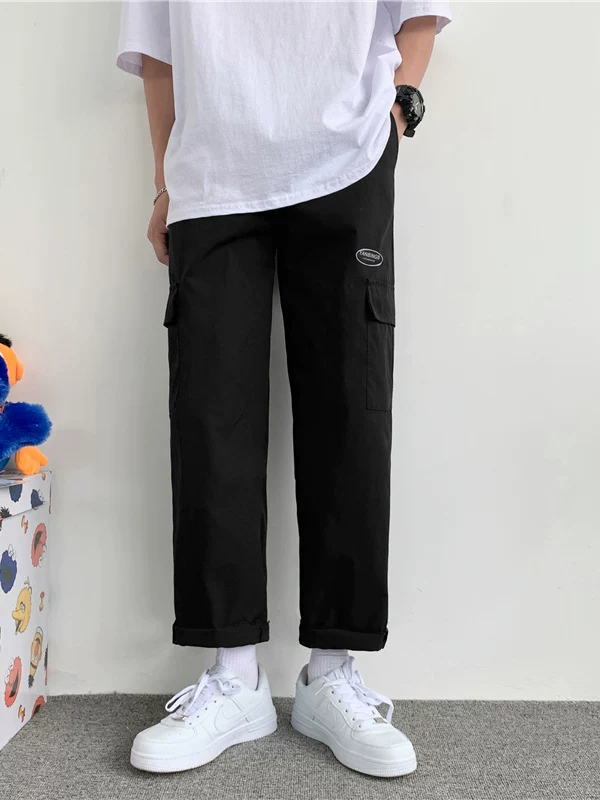 Quần công sở kiểu Nhật dành cho nam, thương hiệu thời thượng, quần ống rộng có khóa cài, quần ống rộng phong cách Hàn Quốc mùa hè.