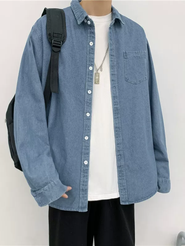 Áo sơ mi denim retro thương hiệu thời thượng dành cho nam, áo khoác sơ mi dài tay dáng rộng phong cách Hàn Quốc thời thượng mùa xuân thu