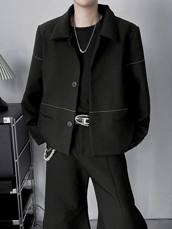 Áo blazer nam có đệm vai, thương hiệu thời trang xuân thu, áo khoác phong cách sành điệu và trưởng thành, cảm giác cao cấp, bộ vest ngắn màu đen.