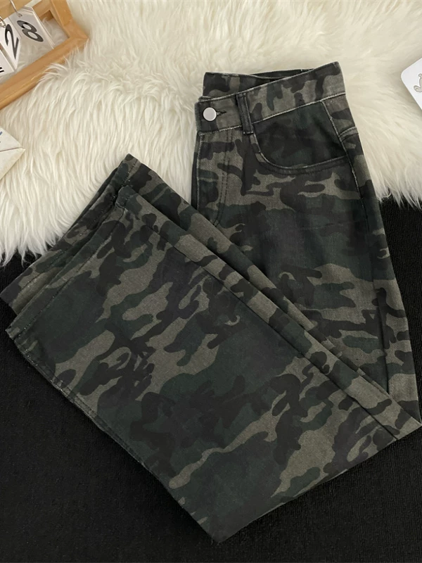 Quần jeans rằn ri phong cách retro Mỹ dành cho nam, quần dài ống đứng phong cách đường phố thời thượng, quần dài ống rộng giặt mài độc đáo.