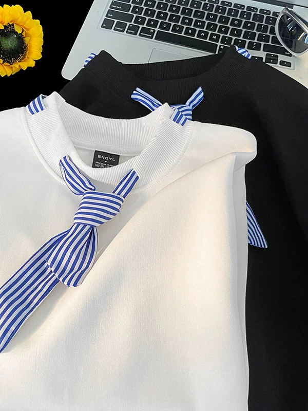 Áo thun ngắn tay sọc kiểu Nhật dành cho nam, áo thun cổ tròn dáng rộng hợp thời trang mùa hè kiểu Mỹ.