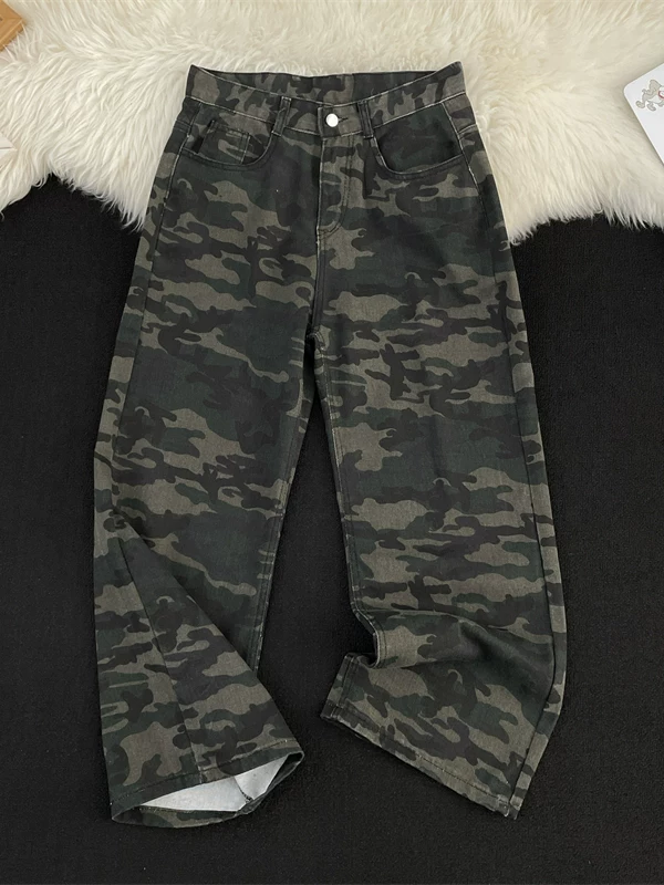 Quần jeans rằn ri phong cách retro Mỹ dành cho nam, quần dài ống đứng phong cách đường phố thời thượng, quần dài ống rộng giặt mài độc đáo.