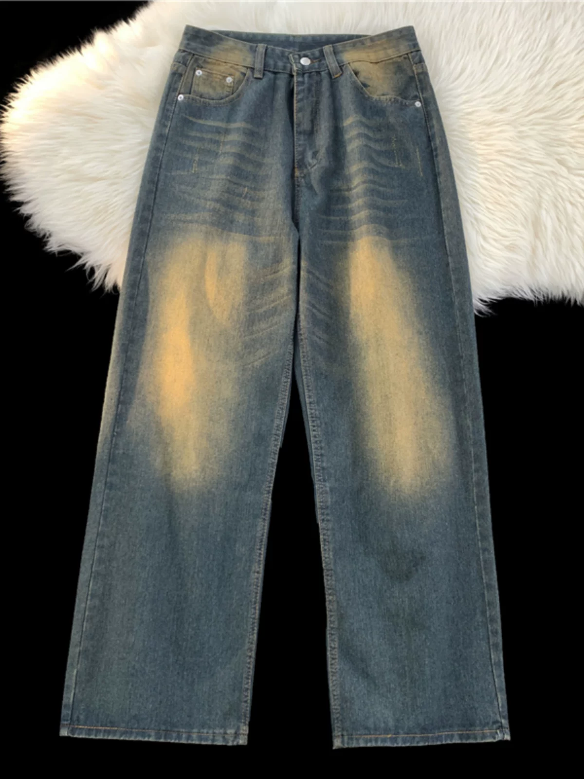 Quần jean phong cách ins thời thượng mùa xuân thu, kiểu Mỹ cổ điển, ống thẳng, đa năng, dáng rộng, dành cho nam