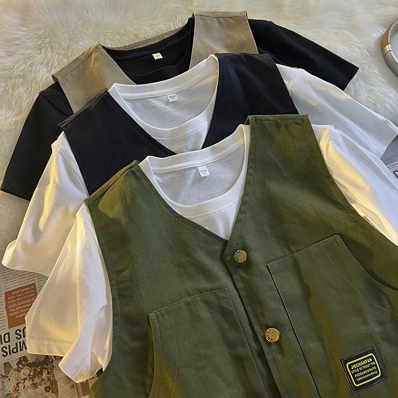 Áo vest công sở mùa xuân thu dành cho nam, áo khoác ngoài phong cách Hồng Kông, thương hiệu thời thượng, áo khoác không tay rộng rãi đa năng.