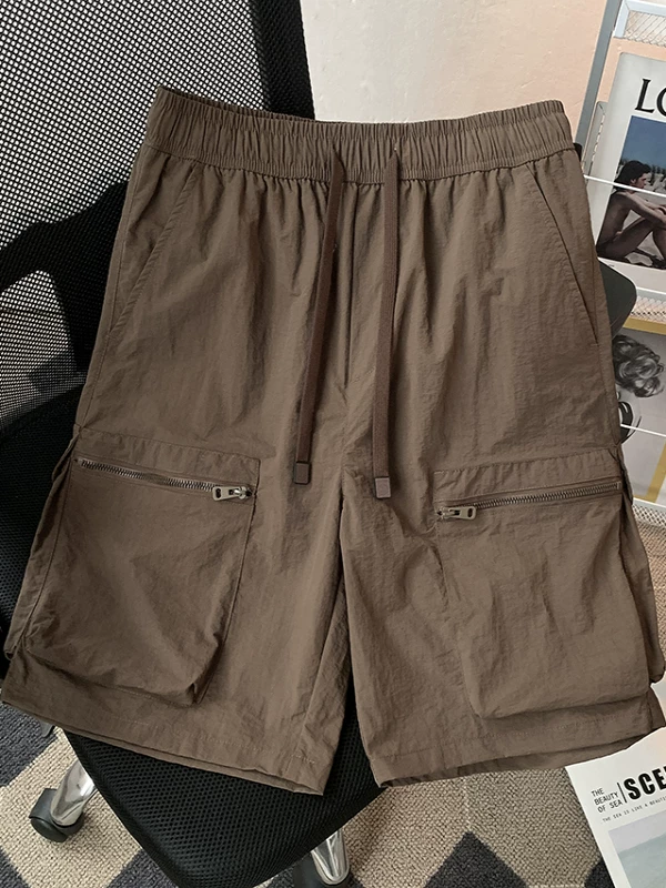 Quần short cargo kiểu Mỹ có túi lớn, quần short năm phần ống rộng dáng suông mùa hè, quần dài vừa thể thao nhanh khô, phong cách thường ngày dành cho nam.