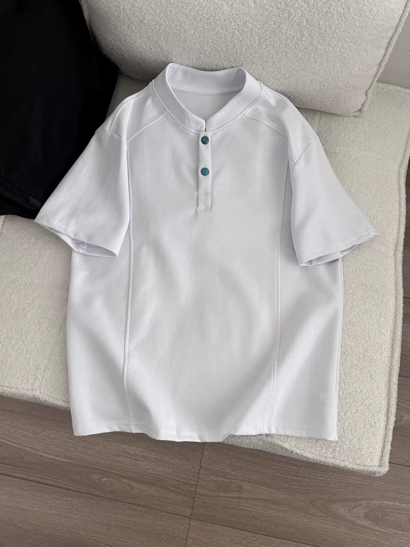 Áo thun nam tay ngắn cổ Henry kiểu Mỹ, áo thun mùa hè rộng rãi thoải mái, áo kiểu đơn giản thời trang dành cho cặp đôi.