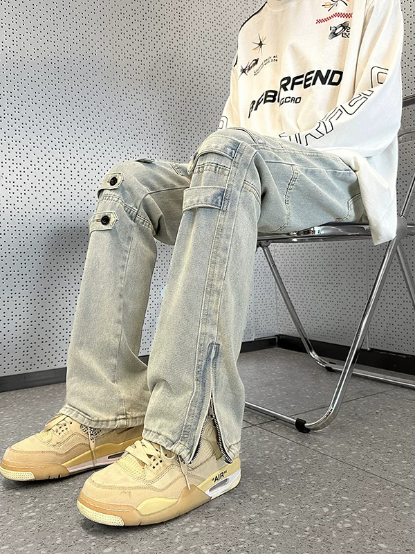 Quần kiểu dáng thiết kế thời trang mùa hè phong cách Mỹ, quần jean công sở nam, thương hiệu thời thượng, khóa kéo, xẻ tà, ống thẳng, dáng loe, dài.