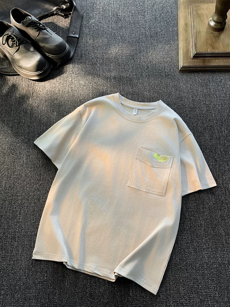 Áo thun cotton nguyên chất tay ngắn kiểu Mỹ, áo thun unisex thời trang dáng rộng cổ tròn, áo đôi thêu họa tiết mùa hè