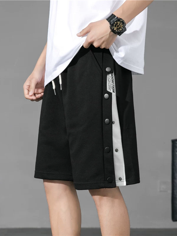Quần short thể thao cài nút thời trang dành cho nam, kiểu dáng rộng rãi mùa hè, quần short năm phần phong cách sinh viên, quần dài vừa phải kiểu Mỹ dành cho bóng rổ ngoài trời.