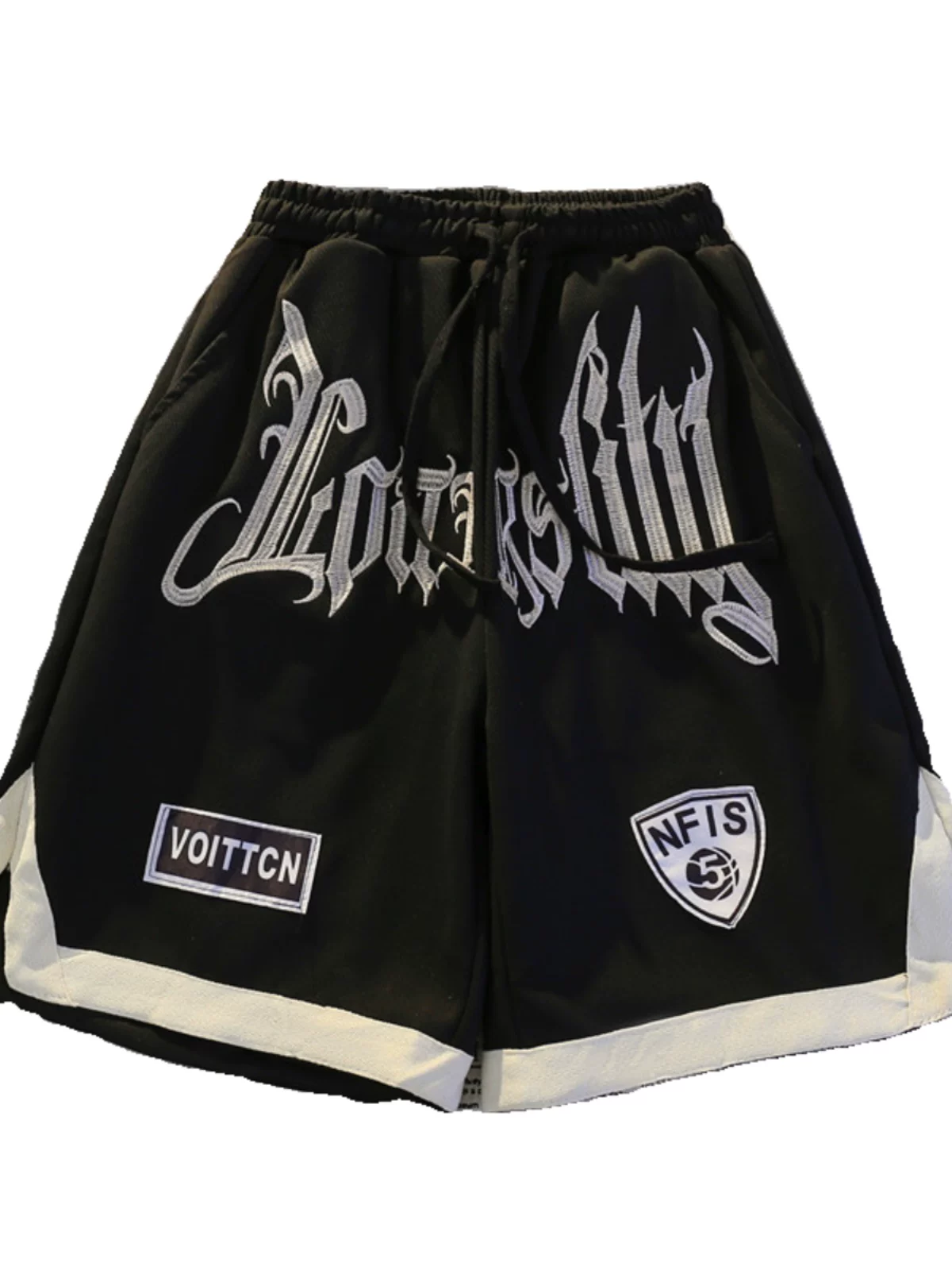 Quần short bóng rổ thêu họa tiết retro Mỹ, quần short nam mùa hè mỏng, rộng rãi, kiểu cặp đôi, quần short thể thao thời trang, năng động.