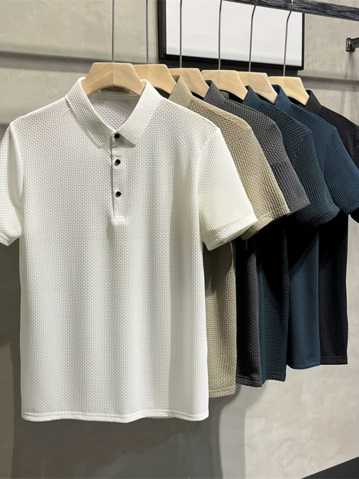 Áo polo nam tay ngắn có họa tiết, áo thun cổ bẻ đơn giản phong cách Nhật Bản mùa hè, áo nửa tay rộng rãi hợp thời trang