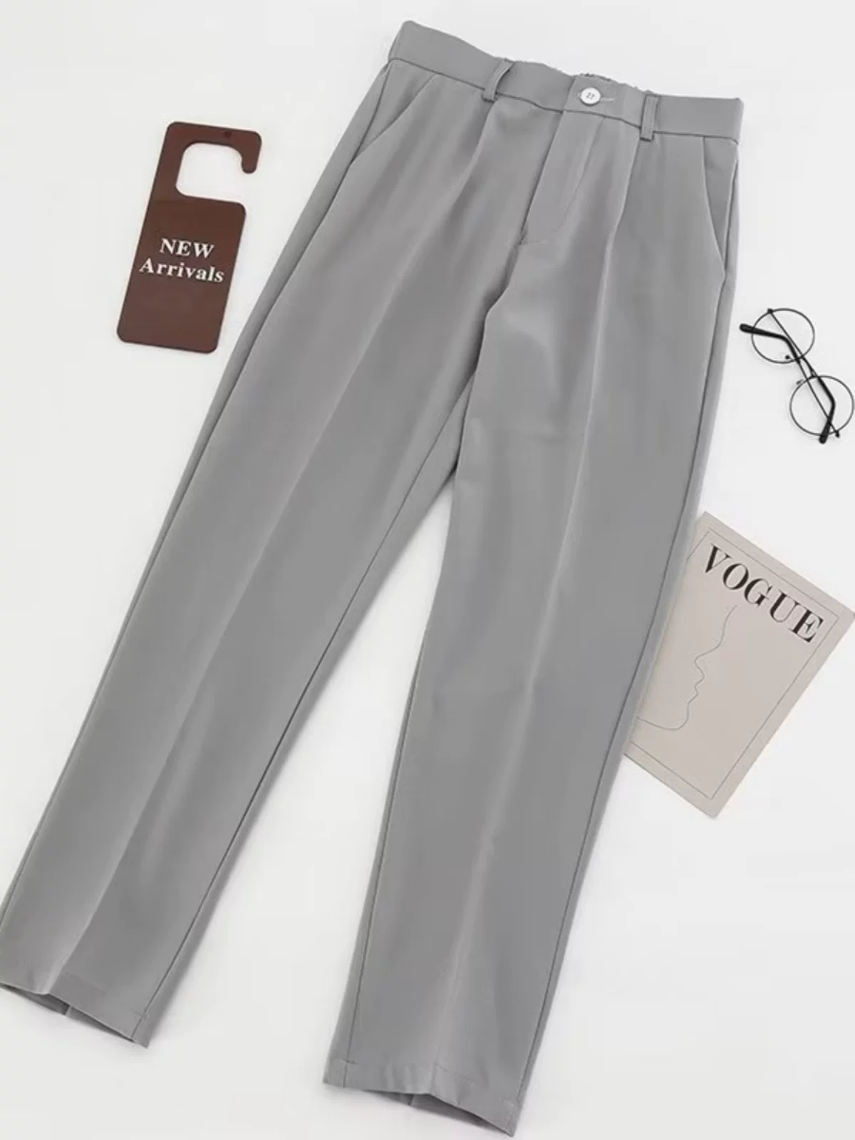 Quần nam lưng thun bán co giãn, quần ống đứng kiểu dáng Hồng Kông, mẫu mới mùa xuân, quần tây thời trang trẻ trung dành cho thanh thiếu niên.