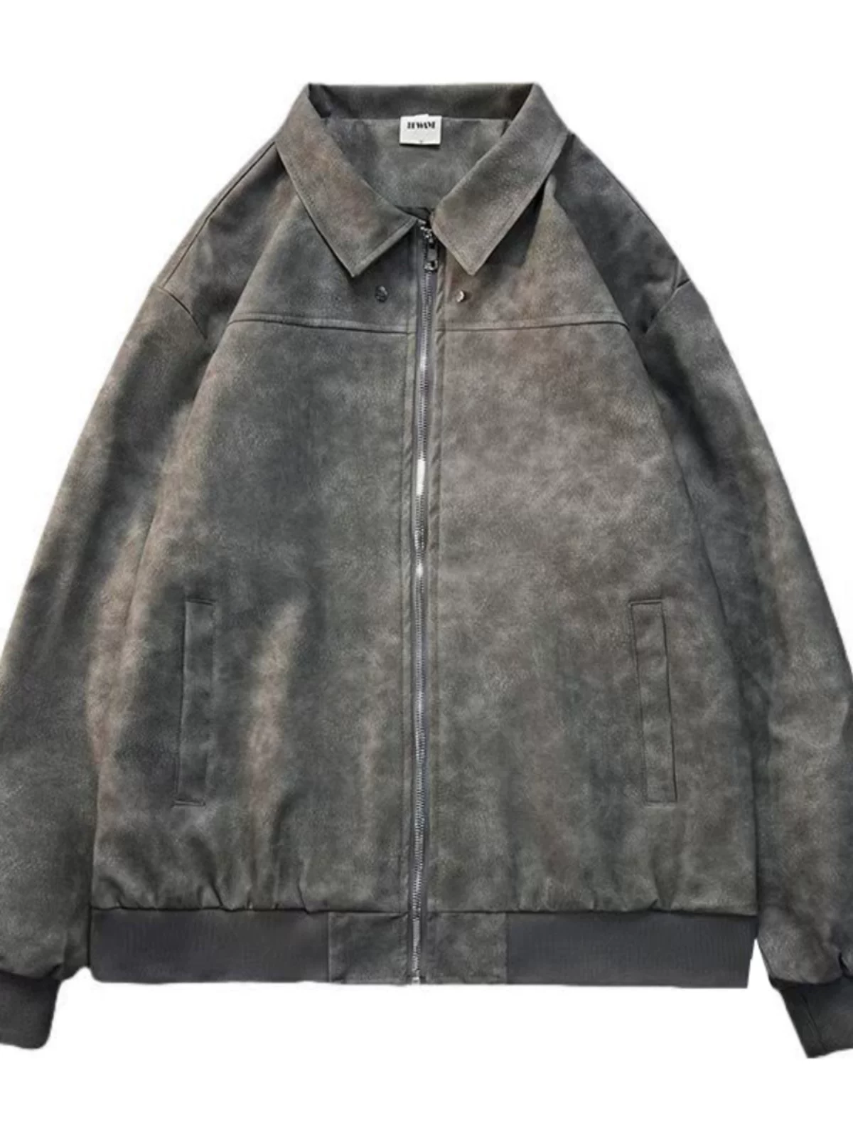 Áo khoác da PU phong cách retro Mỹ dành cho nam, dáng rộng, cổ lật, kiểu biker, áo khoác ngắn thời trang mùa xuân thu.