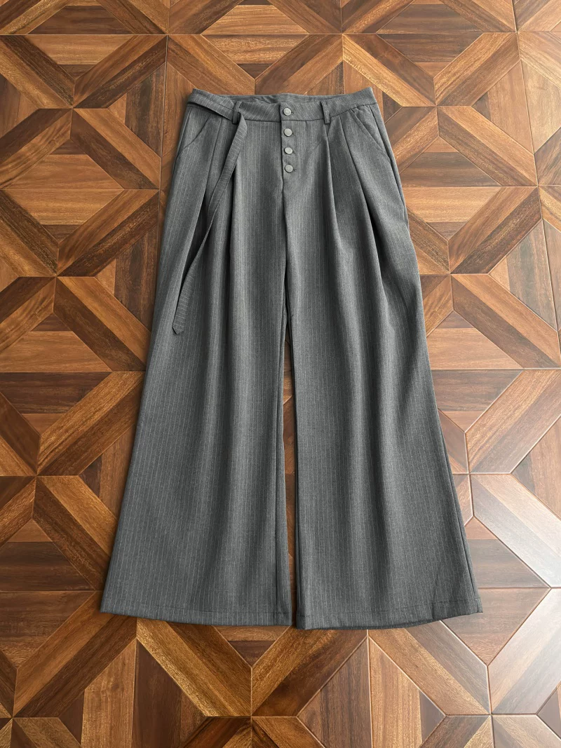 Quần nam xếp ly sọc phong cách Old Money, quần ống rộng thoải mái mùa hè, quần âu cao cấp thương hiệu thời trang Mỹ.