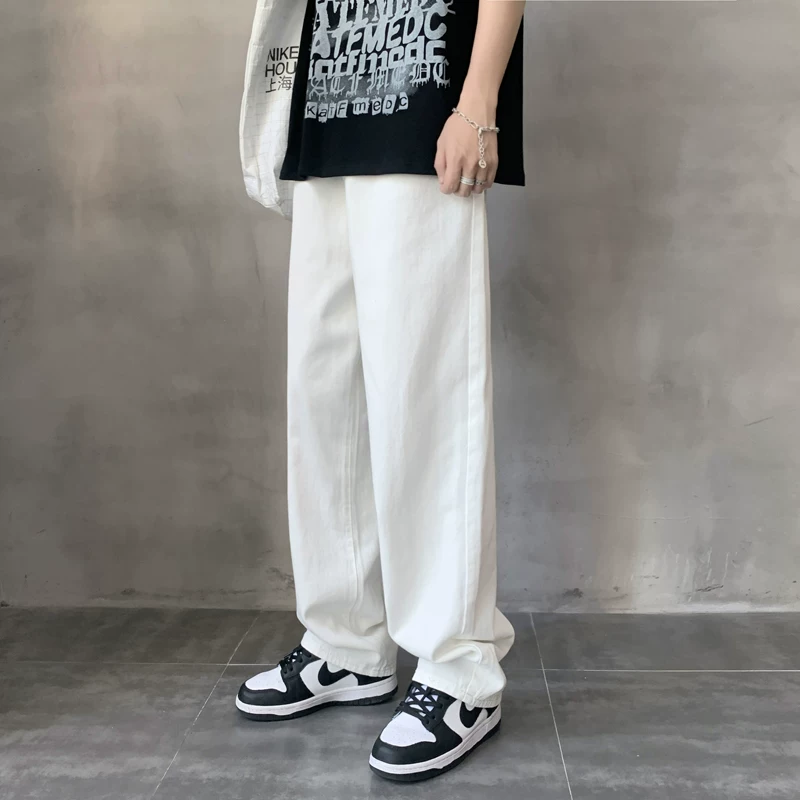 Quần jean trắng nam, kiểu dáng mỏng mùa hè, phiên bản Hàn Quốc, quần ống rộng lửng, phong cách ins thời thượng, quần bố đa năng.