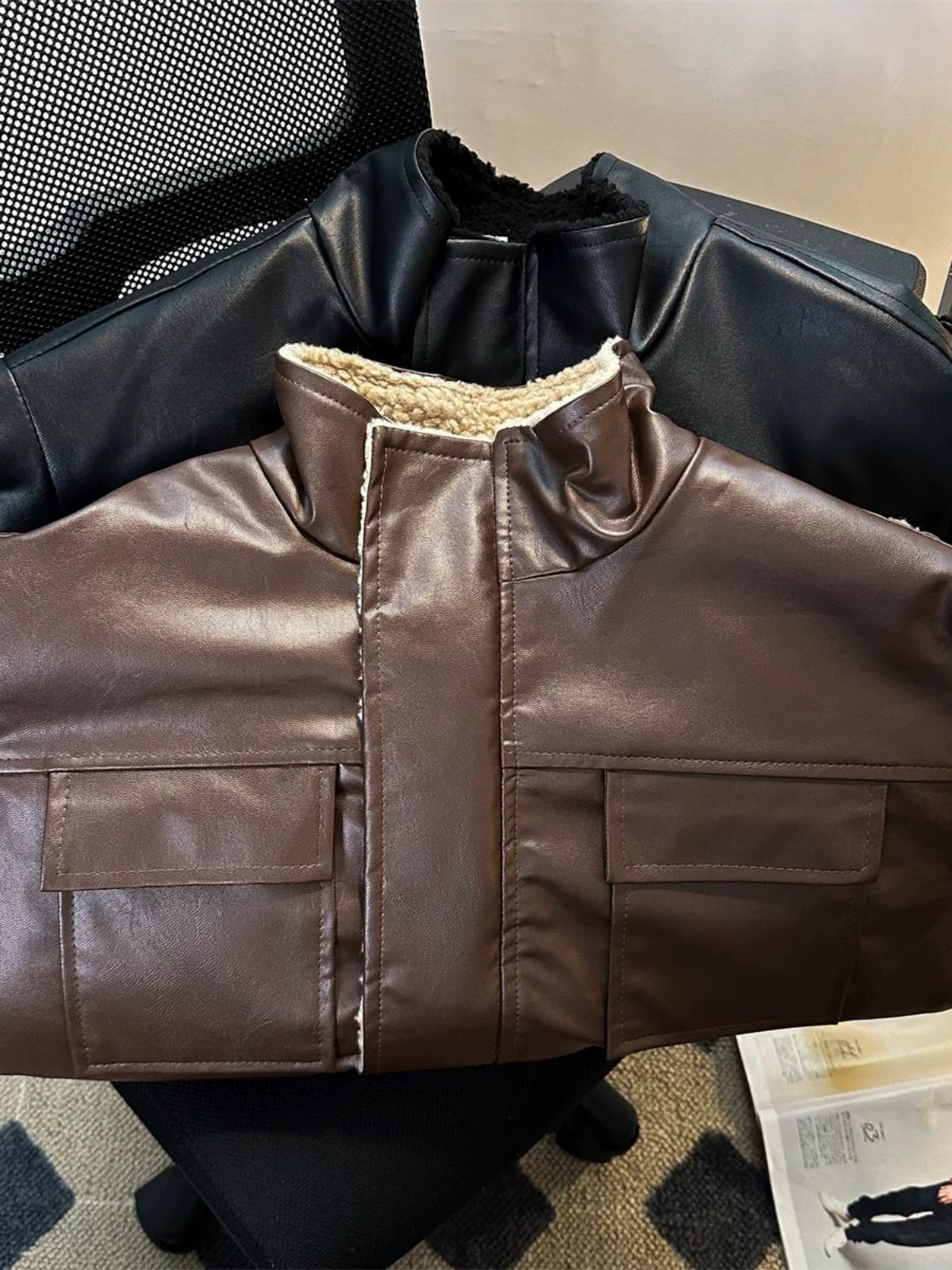 Áo khoác cotton len cừu phong cách retro Nhật Bản dành cho nam, áo khoác cotton da PU kiểu Mỹ mùa đông, quần áo cotton dày dặn ấm áp cao cấp.