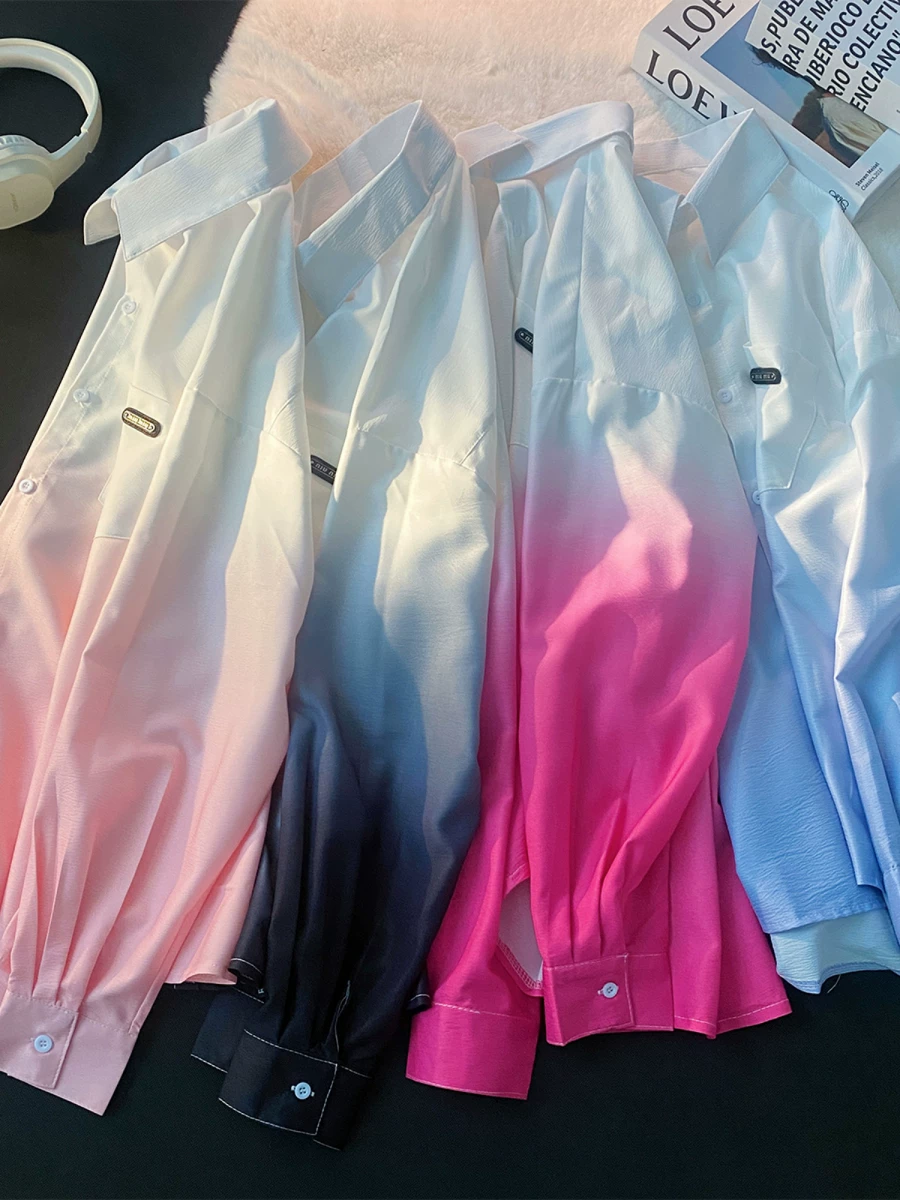 Áo sơ mi nam tay dài thiết kế phối màu Xuân Thu 2025, áo khoác mỏng cặp đôi phong cách Mỹ thời thượng, dáng rộng.