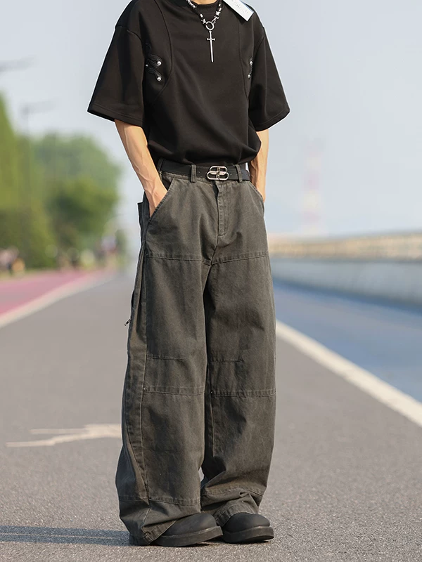 Quần jean denim nam chất liệu dày dặn, kiểu dáng mỏng mùa hè, thương hiệu thời thượng, ống đứng rộng rãi, giặt mài tạo hiệu ứng cũ, dài chạm đất.