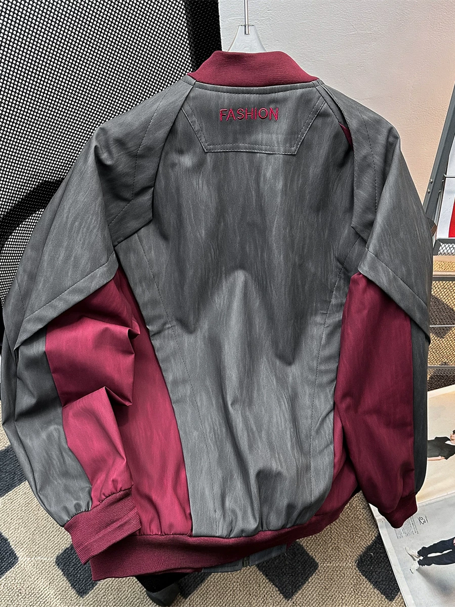 Áo khoác cổ đứng kiểu Mỹ phối vải retro dành cho nam, thiết kế mùa xuân thu, áo khoác phi công thời thượng, thương hiệu hot, áo khoác bóng chày cá tính.