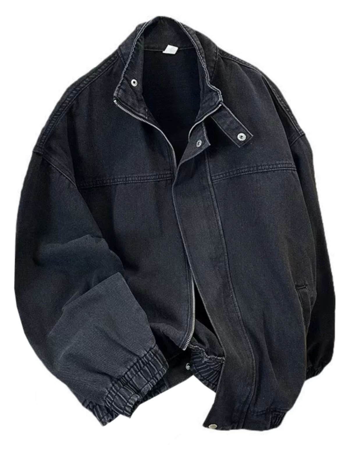 Áo khoác denim màu vàng đất dành cho nam, kiểu dáng thời thượng mùa xuân thu phong cách Mỹ, áo kiểu vintage đã qua xử lý, áo khoác công sở dáng rộng cổ đứng.