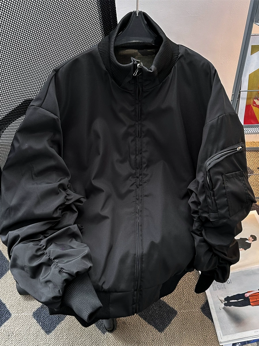 Áo khoác bomber kiểu Mỹ dành cho nam, thiết kế hai mặt xuân thu, thương hiệu thời thượng, áo khoác bóng chày ngắn cá tính.