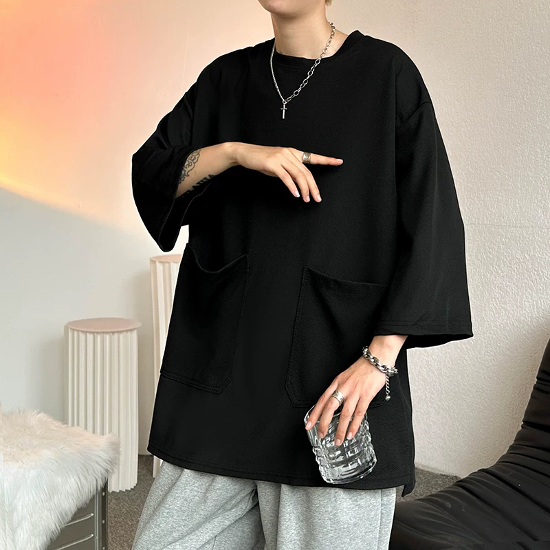 Áo thun nam mùa hè dáng rộng phong cách Mỹ, có túi lớn, thương hiệu thời thượng, áo ngắn tay.