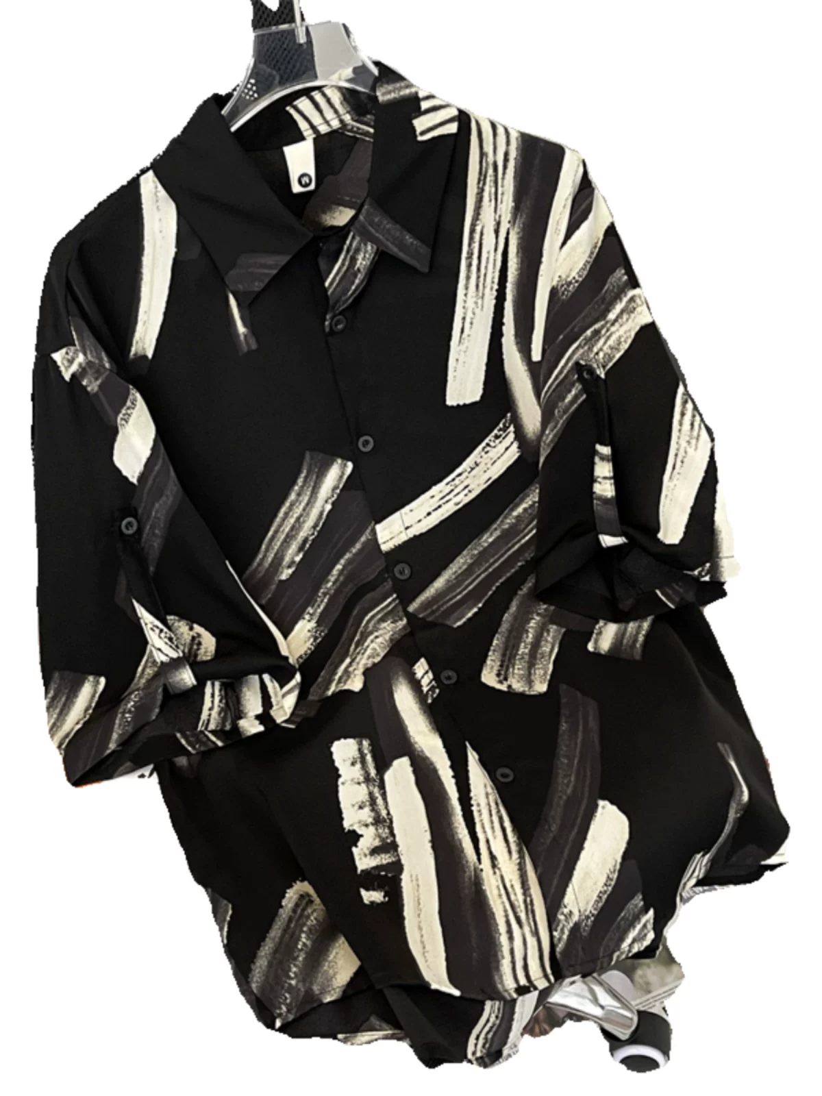 Áo sơ mi nhuộm tie-dye thiết kế dành cho nam, áo sơ mi mùa hè tay ngắn chất liệu lụa đá mát mẻ, kiểu dáng rộng rãi thời trang phong cách Hàn Quốc.