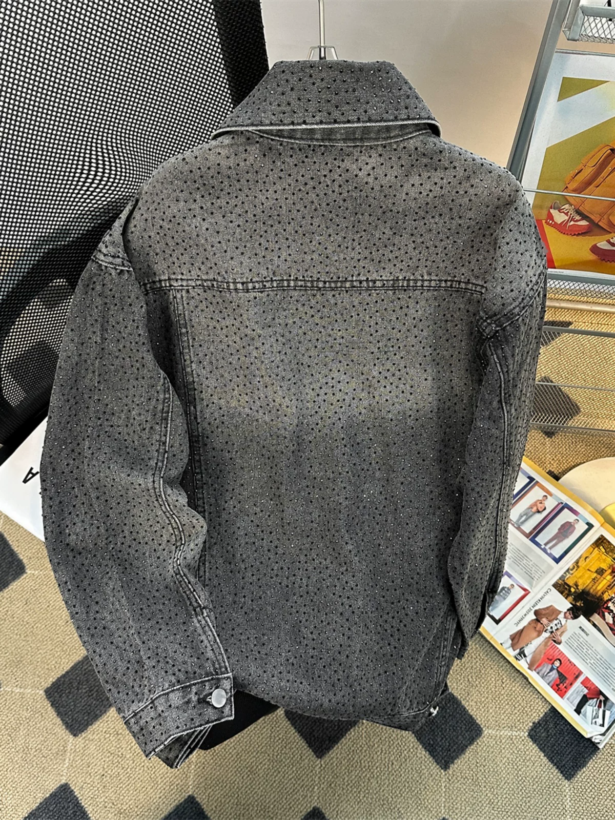 Áo khoác denim đính đá cao cấp dành cho nam, phong cách Mỹ thời thượng mùa xuân thu, thiết kế cá tính và sành điệu, kiểu dáng rộng rãi, áo khoác đôi.