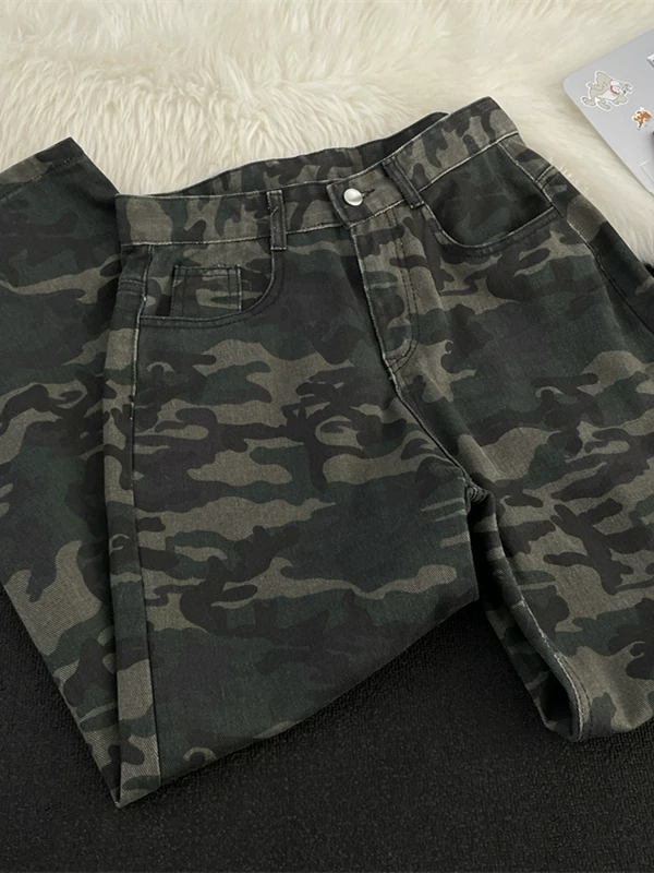 Quần jeans rằn ri phong cách retro Mỹ dành cho nam, quần dài ống đứng phong cách đường phố thời thượng, quần dài ống rộng giặt mài độc đáo.