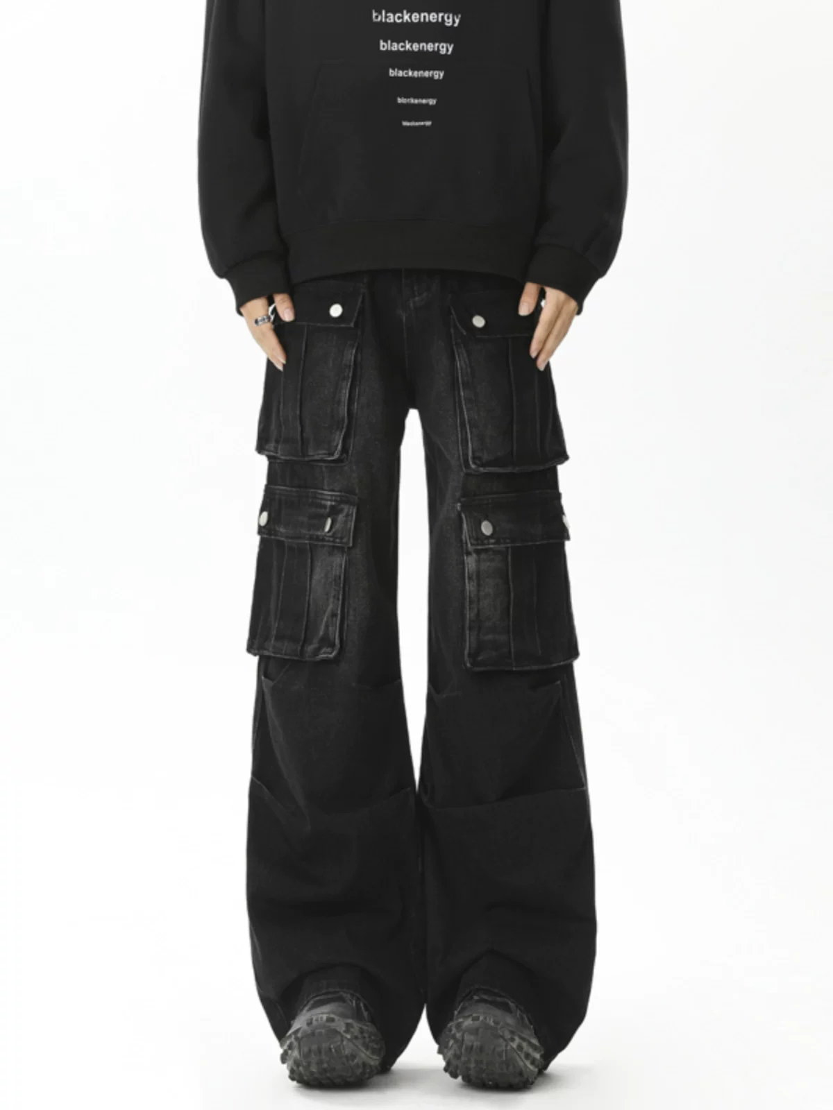 Quần jean nam nhiều túi, kiểu dáng vintage Mỹ thời thượng, quần ống rộng thoải mái cho mùa xuân và mùa thu.