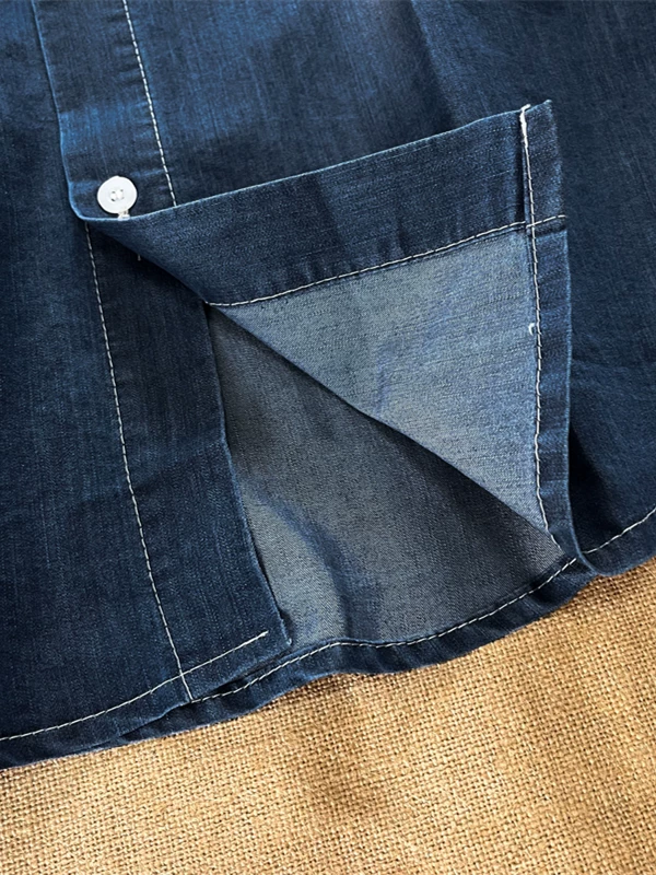 Áo sơ mi denim đã giặt nam tay ngắn phong cách Mỹ Nhật đa năng áo sơ mi thường ngày mùa hè dáng rộng hợp thời trang thương hiệu áo khoác cặp đôi