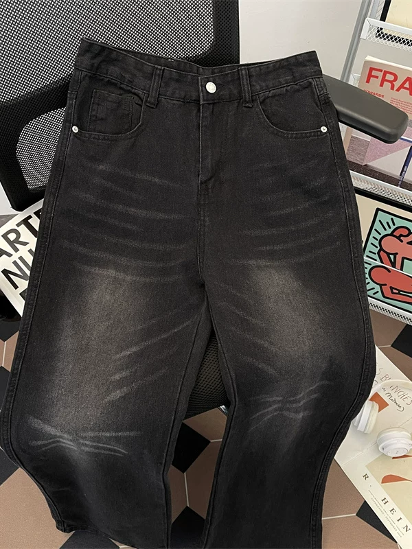 Quần jeans nam phong cách Hồng Kông, kiểu retro, chất liệu washed, thương hiệu thời trang Mỹ, dáng rộng ống đứng, quần dài vintage, phong cách casual.