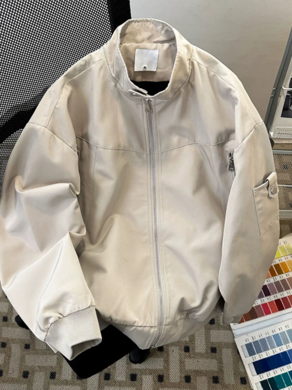 Áo khoác phi công dành cho nam, dáng rộng, cổ đứng, kiểu áo khoác bóng chày, phong cách xuân thu, thương hiệu thời trang retro Mỹ, áo khoác ngoài cho cặp đôi.