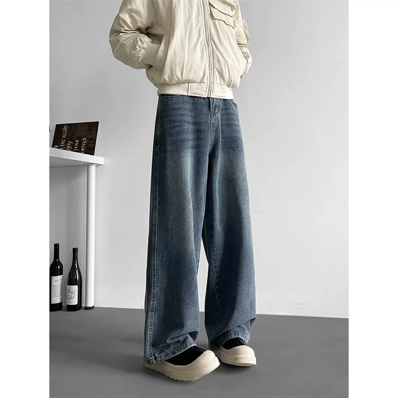 Quần jeans nam vintage mùa thu đông, quần casual Mỹ cổ điển, quần ống rộng thời trang thương hiệu nổi tiếng