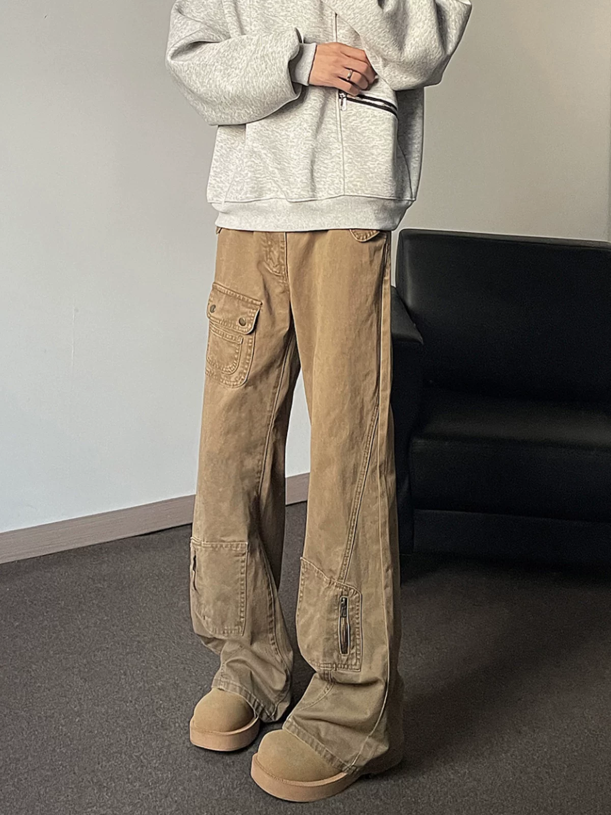 Quần jeans nam vintage mùa xuân thu, quần kiểu Mỹ thời thượng, ống đứng, hơi loe, quần công sở thường ngày.