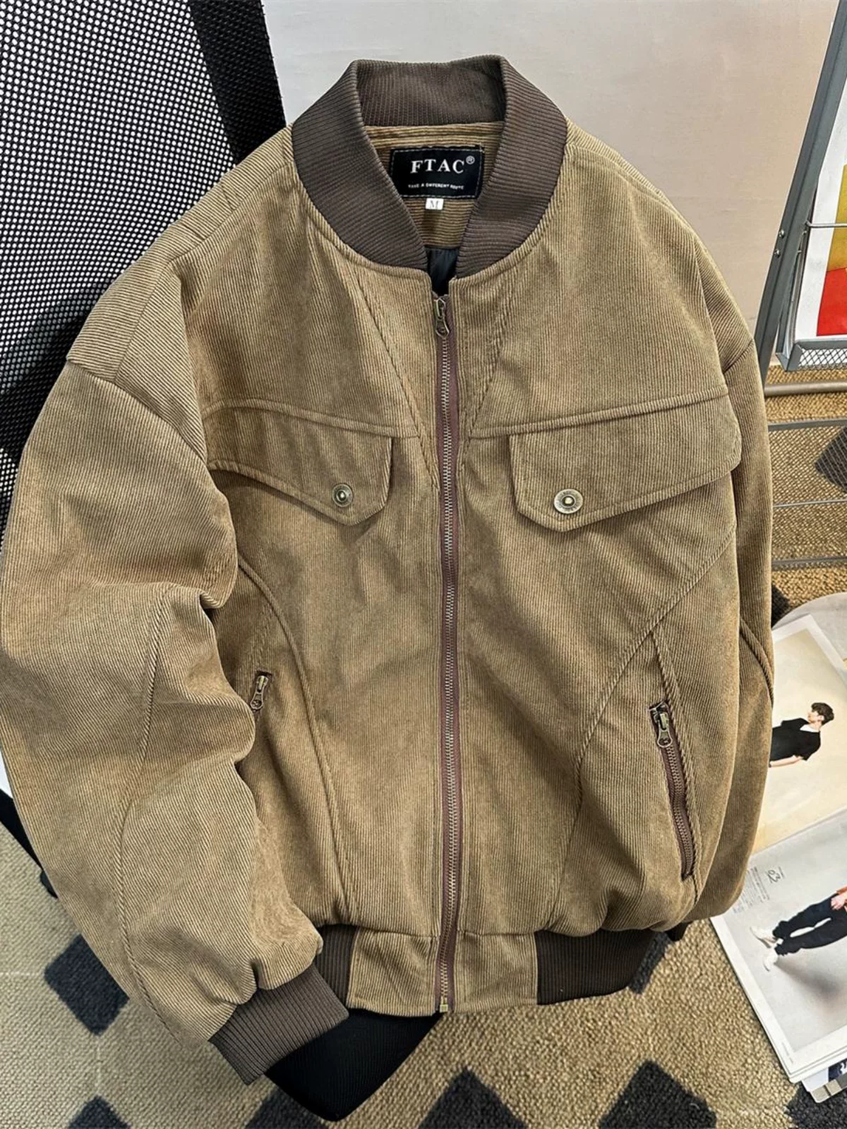 Áo khoác cotton kiểu Mỹ dành cho nam, thương hiệu thời thượng cleanfit, áo khoác cotton dày dặn, áo khoác cotton lót bông phong cách vintage mùa thu đông.