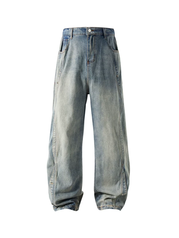 Quần jean nam thương hiệu thời thượng, thiết kế mùa hè độc đáo, lưng quần bán co giãn, kiểu dáng rộng ống thẳng phong cách Mỹ.