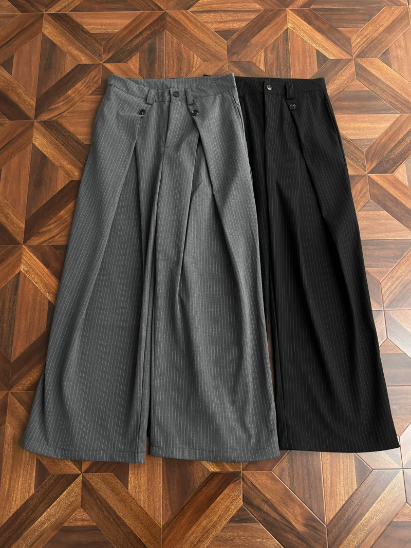 Quần nam xếp ly sọc phong cách Old Money, quần ống rộng dáng suông thời thượng mùa hè, quần âu kiểu Mỹ.