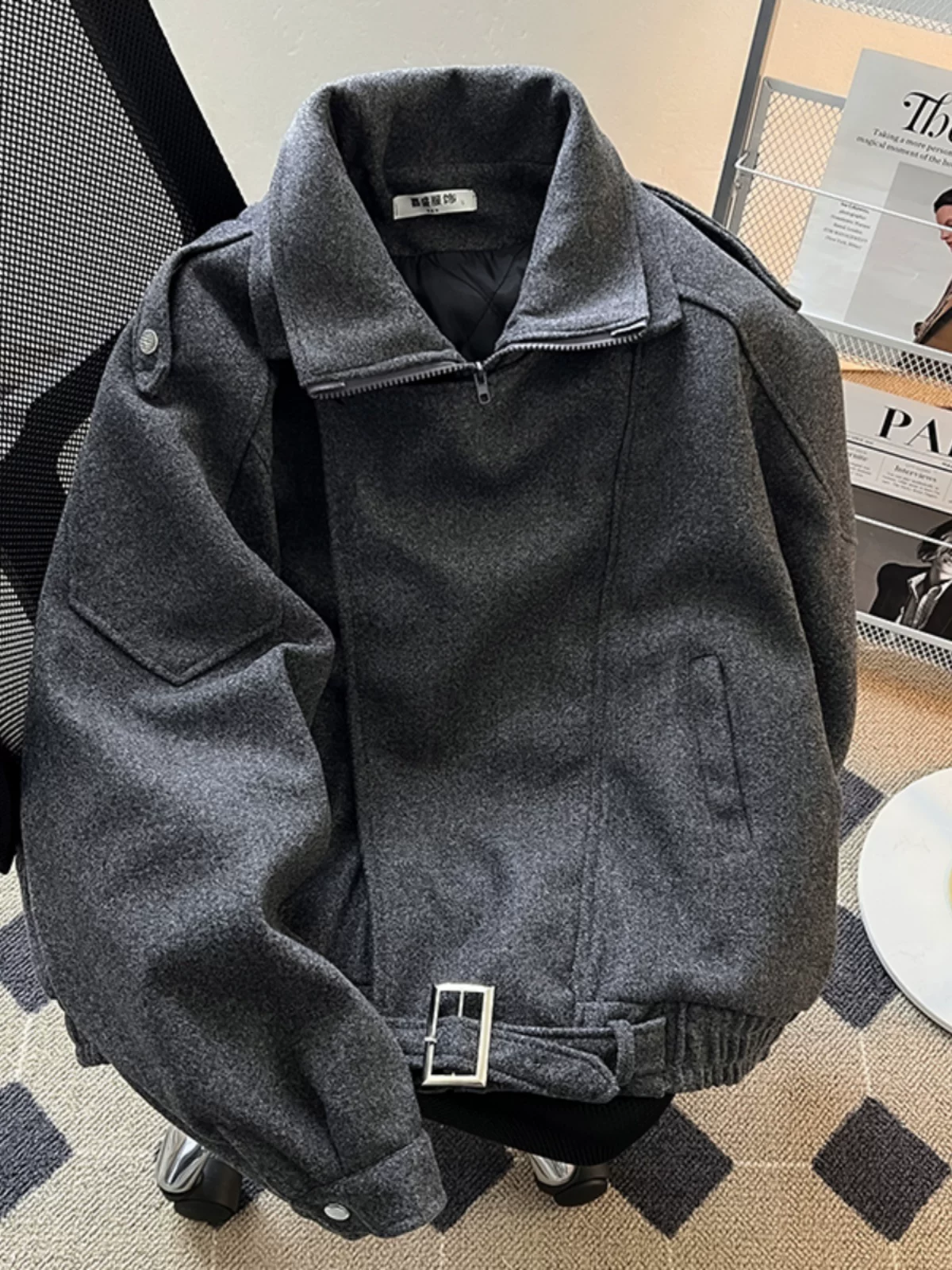 Áo khoác len mùa thu đông nam cleanfit áo khoác len ngắn dáng rộng hợp thời trang phong cách Mỹ cao cấp