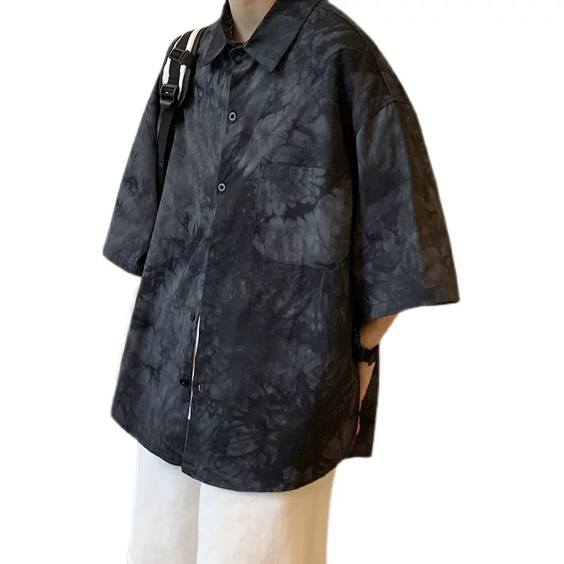 Áo sơ mi ngắn tay nhuộm màu cho nam, phong cách Hồng Kông, dáng rộng, áo sơ mi nửa tay, thời trang mùa hè Hàn Quốc, hợp thời trang, áo khoác thường ngày sành điệu.