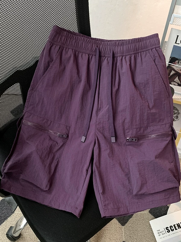 Quần short cargo kiểu Mỹ có túi lớn, quần short năm phần ống rộng dáng suông mùa hè, quần dài vừa thể thao nhanh khô, phong cách thường ngày dành cho nam.