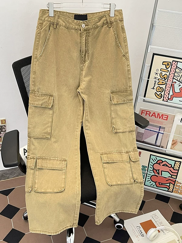 Quần jean công sở nhiều túi kiểu Mỹ dành cho nam, quần cargo ống rộng dáng thẳng thương hiệu thời thượng cleanfit, quần dài phong cách đường phố cá tính.