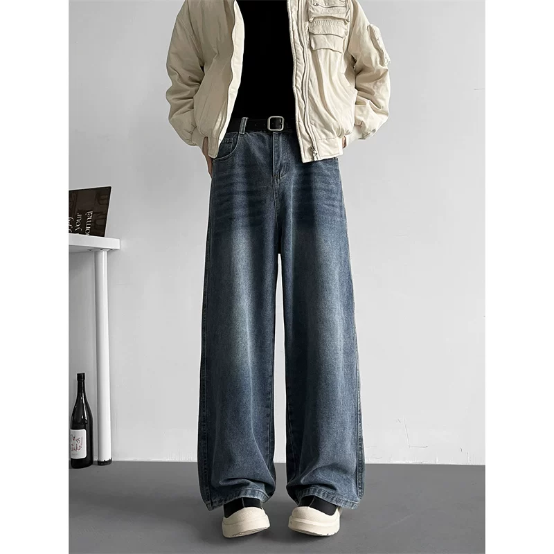 Quần jeans nam vintage mùa thu đông, quần casual Mỹ cổ điển, quần ống rộng thời trang thương hiệu nổi tiếng