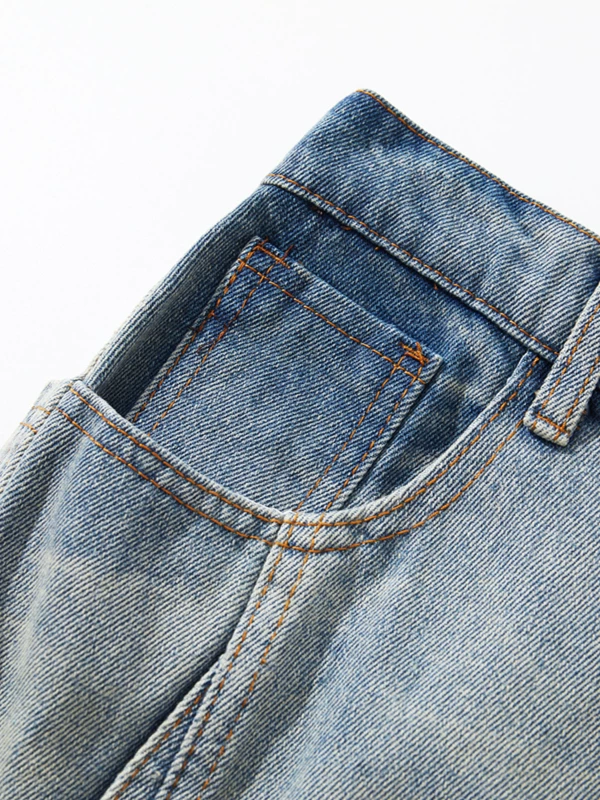 Quần jean nam thương hiệu thời thượng, thiết kế mùa hè độc đáo, lưng quần bán co giãn, kiểu dáng rộng ống thẳng phong cách Mỹ.